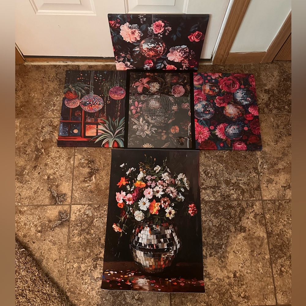 Floral and Disco Ball Art Prints- New